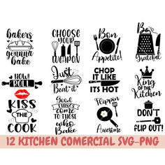 12 kitchen commercial svg - png cut files for cutting machines and other projects