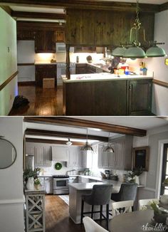 the kitchen and dining room are separated by an open floor plan