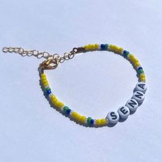 Yellow, green and blue Ayrton Senna beaded bracelet with adjustable clasp