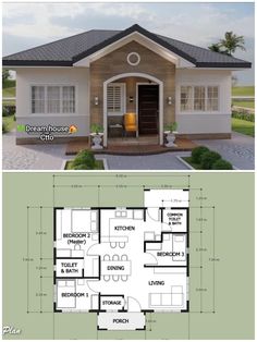 the floor plan for a small house with two bedroom and an open living area in it