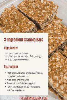 three ingredient granola bars in a plastic container with instructions to make them glup