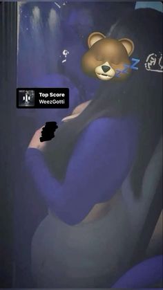 an image of a woman in blue with a teddy bear on her chest and the words top score westcotti