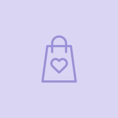 a purple shopping bag with a heart on the front and bottom corner, against a light blue background