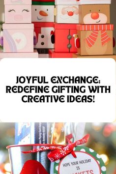 the words joyful exchange redeffing gifting with creative ideas are shown