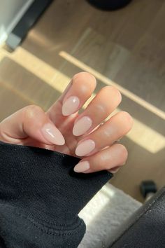 Dip Powder Short Almond Oval Nails, Slight Almond Shape Nails, Wedding Nails Pale Skin, Natural Nails Dipped, Ivory Dip Nails, Short Almond Cream Nails, Dip Powder Nails Brown Skin, Opi Dip Put It In Neutral, Dip Powder Nail Shapes