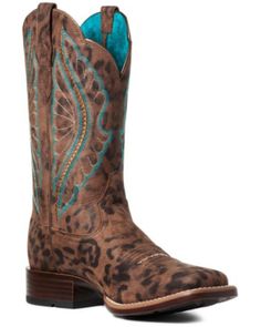 Ariat Women's Leopard Primetime Western Boots - Wide Square Toe | Boot Barn Ariat Western Boots, Trail Ride, Western Shoes, Women's Booties, Womens Cowgirl Boots, Boot Barn, Boots Square Toe, Tony Lama, Country Concert