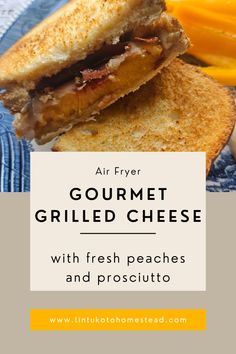 grilled cheese sandwich with fresh peaches and prosciutto on a plate