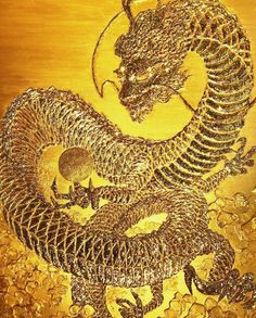 a golden dragon is depicted in this painting