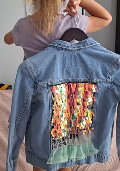 Recycled updated jeans jacket for KIDS, size 146-152 (12 years) with nice extra added details and labels. Very sparkling and magical sticker on the back and small labels on the front of the jacket. It is in the light blue colour. Please contact me if you have any questions. Kids Jeans Jacket Custom, Toddler Disney Denim Jacket, Light Blue Colour, Kids Denim Jacket, Jeans Jacket, Light Blue Color, Blue Colour, Lithuania, Jean Jacket