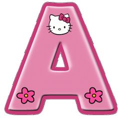 a pink letter with a hello kitty on the front and bottom part of it's face