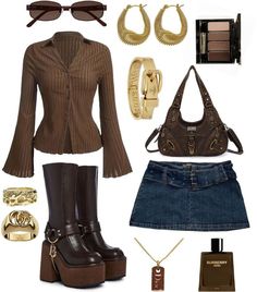 Date Inspo Outfits, Y2k Outfits Classy, Earth Tone Y2k Outfits, Streetwear Fashion Going Out, Fall Pant Outfits, Y2k Fashion Aesthetic Outfits, Girly Brown Outfits, November Bday Outfit, Microtrends Fashion