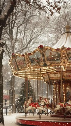 a merry go round is in the snow