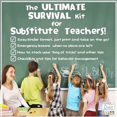 the ultimate survival kit for subtitue teachers is on display in front of a chalkboard