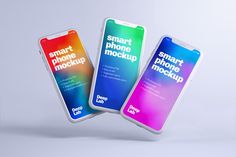 three smart phone mockups are shown with the same color scheme as they appear in this image