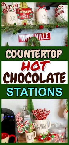 hot chocolate station ideas Christmas Hot Chocolate Station, Hot Cocoa Bar Christmas, Coffee Bar Party, Grinch Whoville