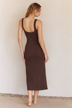 Viscose, elastane Pullover styling Hand wash Imported | Vivienne Midi Dress by LSPACE in Brown, Women's, Size: XL, Viscose/Elastane at Anthropologie Fitted Elastane Midi Dress, Chic Fitted Brown Midi Dress, Chic Brown Fitted Midi Dress, Brown Fitted Knee-length Midi Dress, Fitted Brown Midi Dress, Brown Fitted Midi Dress, Brown Fitted V-neck Bodycon Dress, Fitted V-neck Brown Bodycon Dress, L Space