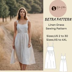 a women's dress sewing pattern with an image of a woman walking down a dirt road