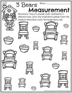 three bears measurement worksheet with chairs and bowls on it for kids to practice their math skills