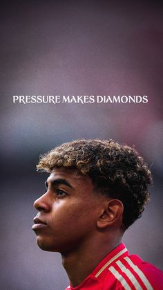 a soccer player with the words pressure makes diamonds written on his forehead in front of him