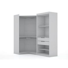 an open white cabinet on a white background