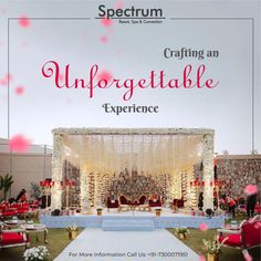 an outdoor event with red and white decor