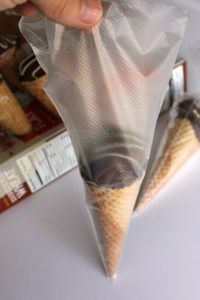 an ice cream cone is wrapped in plastic