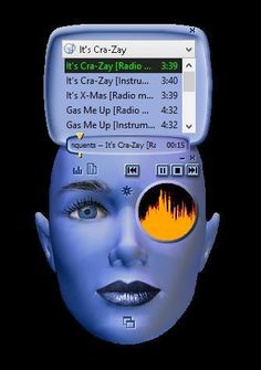 an image of a woman's face with the radio on her head and it's crazy audio