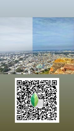 an image of a city from the top of a hill with qr code on it