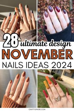 Get your nails ready for the season with these 28 November nails ideas for 2024. From cozy autumn tones to chic winter-inspired designs, these ultimate nail trends offer something for every style. Whether you love bold patterns, minimalist looks, or festive touches, these nail ideas are perfect for the cooler months. Stay on-trend and explore unique ways to elevate your manicure this November with designs that suit casual days or special occasions alike. November Nails 2024 Trends, Nails 2024 November, November 2024 Nail Trends, November Nail Designs 2024, November 2024 Nails, November Nails 2024, November Nails Ideas 2024, November Nail Art Fall, November Nails Short