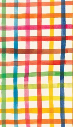 an image of a colorful plaid pattern in watercolor and ink on white paper with black border