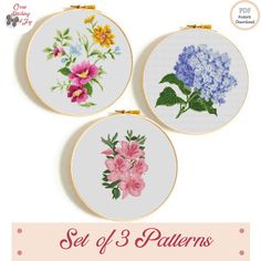 Get your own set of 3 modern floral cross stitch patterns: Orchids, Hydrangeas, and summer flowers, a lovely set of designs with unique and easy charts to do. They will be ideal for the decoration of your rooms, or as a gift for your loved ones. ⚜ DIMENSIONS ⚜ Every product has slightly different dimensions: F008 Pink Orchids: Colors- 18; Stitches: 74wx 108h; 14 Count Aida: 5.3"w x 7.7"H ( 13 x 19.6 cm) F009-Blue Hydrangeas: Colors-15; Stitches: 89wx81h; 14 Count Aida: 6.3"w x 5.8"H ( 16.1 x 14. Unique Cross Stitch Patterns, Unique Cross Stitch, Patterns Floral, Flowers Unique, Floral Cross Stitch Pattern, Blue Hydrangeas, Floral Cross, Pink Orchids, Floral Cross Stitch