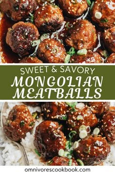 sweet and savory meatballs are served over white rice