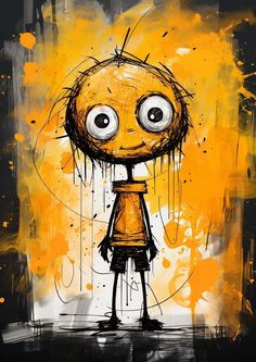 an image of a cartoon character with yellow paint splattered on it's face