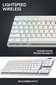 an image of a computer keyboard with different color keys and keycaps on it