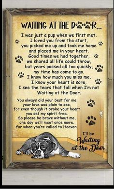 a dog's poem with paw prints on it and an image of a dog laying down