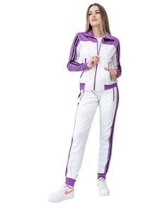 This women 2-piece tracksuit set is a great fit for the spring and fall weather in a stylish two color combination outfit with stripes. 2-piece matching sets are a part of everyday life from the GYM the sports field and working from home to daily casual activities. This 2-piece Tracksuit set features a seamlessly comfortable track material suitable for any age. The jogger style tracksuit track pants are in line with current women co Ord fashion trends. About this item 1. Women matching 2-piece t Combination Outfit, 2 Piece Jumpsuit, Full Tracksuit, Sports Field, Color Combinations For Clothes, Joggers Track Pants, Matching Outfit, Current Fashion, Tracksuit Set