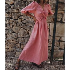 F00181287-103 Holiday Dresses Women, Maxi Dress Designs, Plain Dress, Dress Sleeve Styles, Mini Robes, Linen Maxi Dress, Loose Outfit, Vestido Casual, Slim Dresses