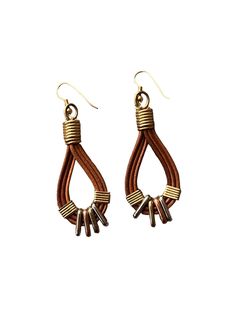 "Boho Leather and metal Earrings, Leather Dangle Earrings, Brown Leather and metal Gold Drop Earrings Minimalist Leather Jewelry Dimensions:  2\" long B-1 To see more vintage jewelry in my shop, click here:  https://www.etsy.com/shop/BuffaloPlaidVintage?ref=seller-platform-mcnav§ion_id=23319946 To see more Buffalo Plaid Vintage listings, click here: https://www.etsy.com/shop/buffaloplaidvintage New to Etsy? To navigate, search within the shop (top right) or select a section (left side). Happy shopping!" Nickel-free Drop Earrings For Everyday, Everyday Nickel Free Dangle Earrings, Everyday Use Nickel-free Dangle Earrings, Brown Brass Dangle Earrings, Elegant Nickel-free Earrings For Everyday Use, Elegant Everyday Nickel-free Earrings, Minimalist Brown Brass Jewelry, Gold Leather Dangle Earrings, Brown Dangle Minimalist Jewelry