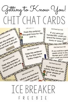 the ice breaker game with text that reads getting to know you gift chat cards