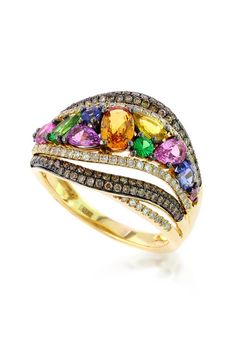 Watercolors Multi Sapphire & Diamond Ring, 3.16 TCW Luxury Multi-stone Sapphire Birthstone Ring, Ring Combinations, Color Rings, Wedding Accesories, Sea Stars, Colored Diamond Rings, Costume Rings, Jewellery Ring, Rainbow Rings