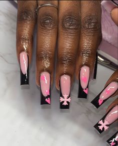 Toes Ideas, Girly Acrylic, Black Acrylic Nails, Punk Nails, French Tip Acrylic Nails, Nails Tumblr