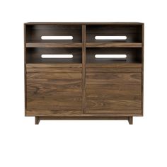 the sideboard is made out of wood and has two open shelves on one side