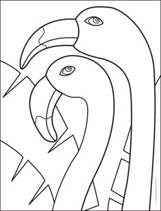 a black and white drawing of a bird with its mouth open