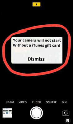 a cell phone with the text your camera will not start without a itunes gift card