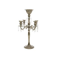 a silver candelabra with five lights on it's sides and four candles in the middle