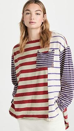 Free People Women's Stripey Prep Tee Preppy Combo  | eBay Jersey Patchwork, Americana Summer, Patchwork Tee, Bohemian Lifestyle, India Fashion, Patchwork Designs, High Low Hem, Curator Style, Stripe Print