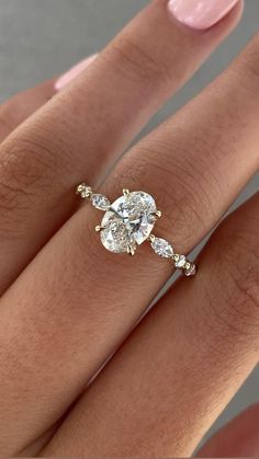 1.5ct Oval Diamond Engagement Ring with Side Stones Yellow Gold |  couples beach tattoo ideas Western Wedding Rings, Gold Anniversary Rings