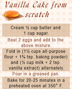 the recipe for vanilla cake from scratch is shown on an iphone screen, and it appears to be in english