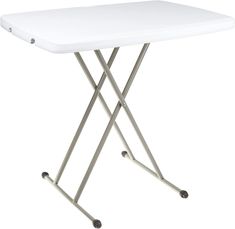 a white folding table with wheels on the top and bottom, in front of a white background