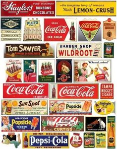 many different types of soda signs are shown in this collage from the 1950's and 1960s's